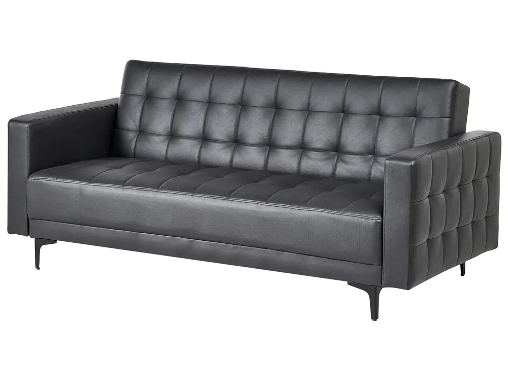 Sofa Bed 3 Seater Faux Leather Black Denby