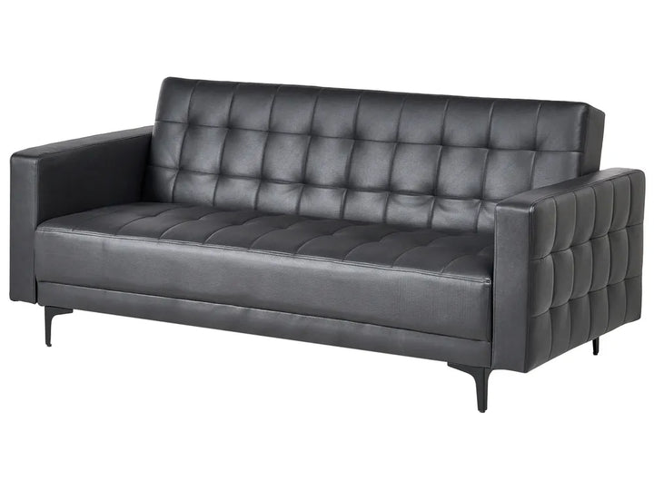Sofa Bed 3 Seater Faux Leather Black Denby