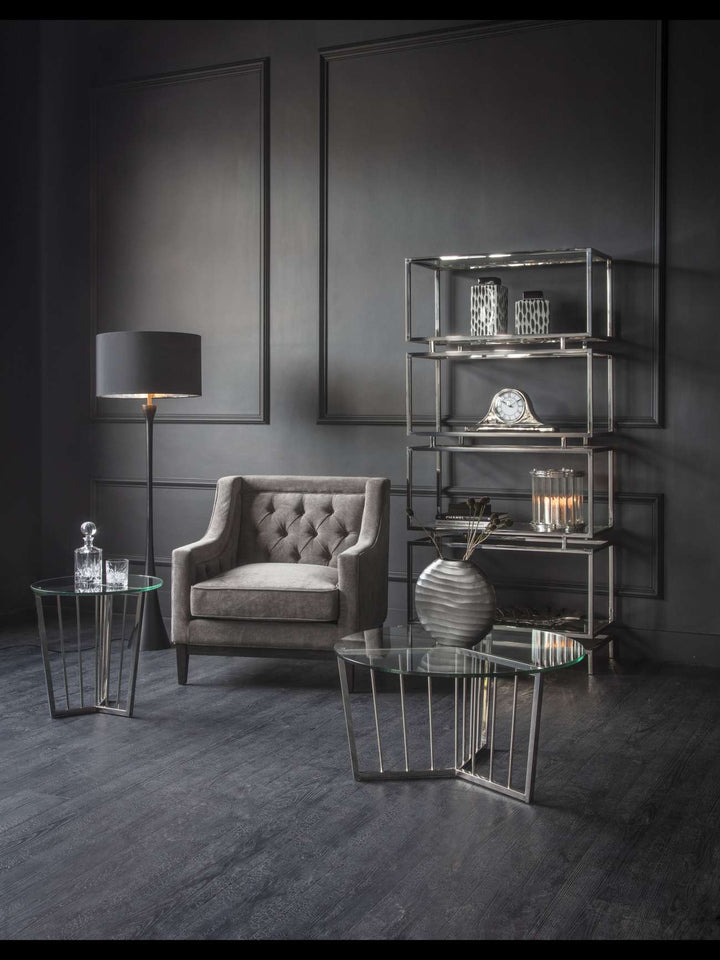 Libra Theodore Warm Grey Fabric Buttoned Armchair