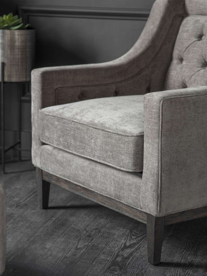 Libra Theodore Warm Grey Fabric Buttoned Armchair