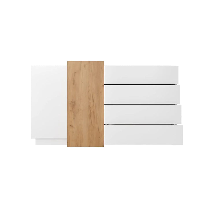 Stockholm Contemporary Sideboard Cabinet 2 Doors 3 Shelves 4 Drawers White & Oak Gold Craft Effect