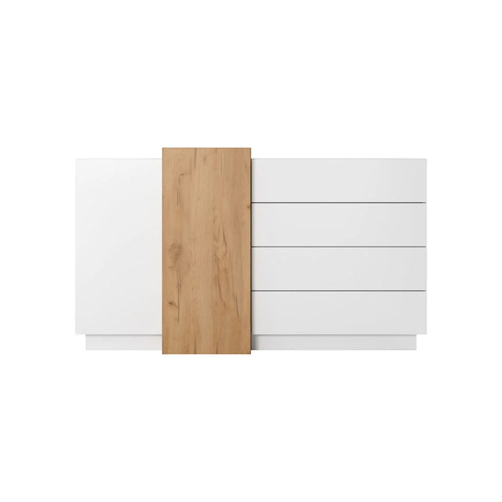 Stockholm Contemporary Sideboard Cabinet 2 Doors 3 Shelves 4 Drawers White & Oak Gold Craft Effect