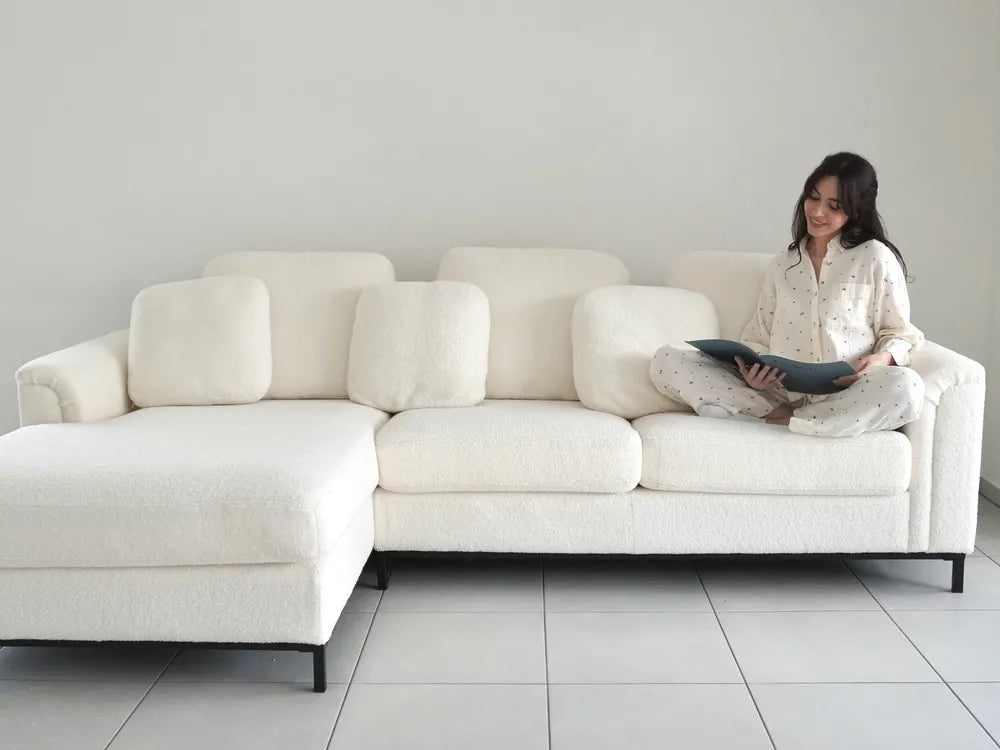 Corner Sofa 4 Seater Boucle White Right Hand Thremo