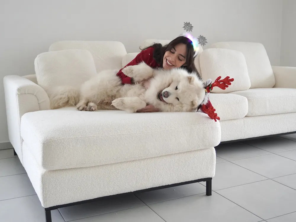 Corner Sofa 4 Seater Boucle White Right Hand Thremo