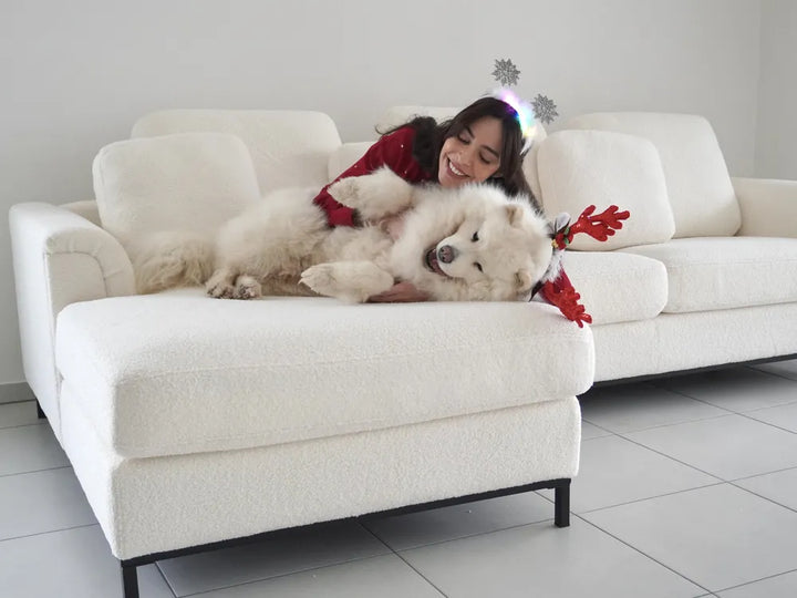 Corner Sofa 4 Seater Boucle White Right Hand Thremo
