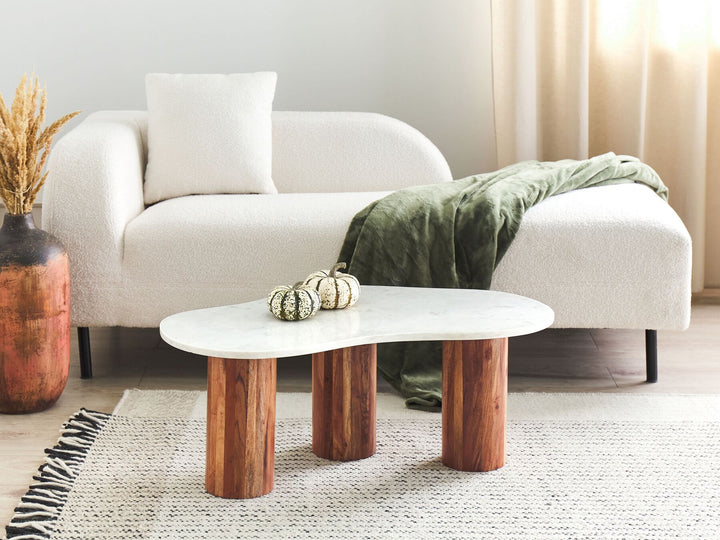 Jareal Marble Coffee Table White with Light Wood