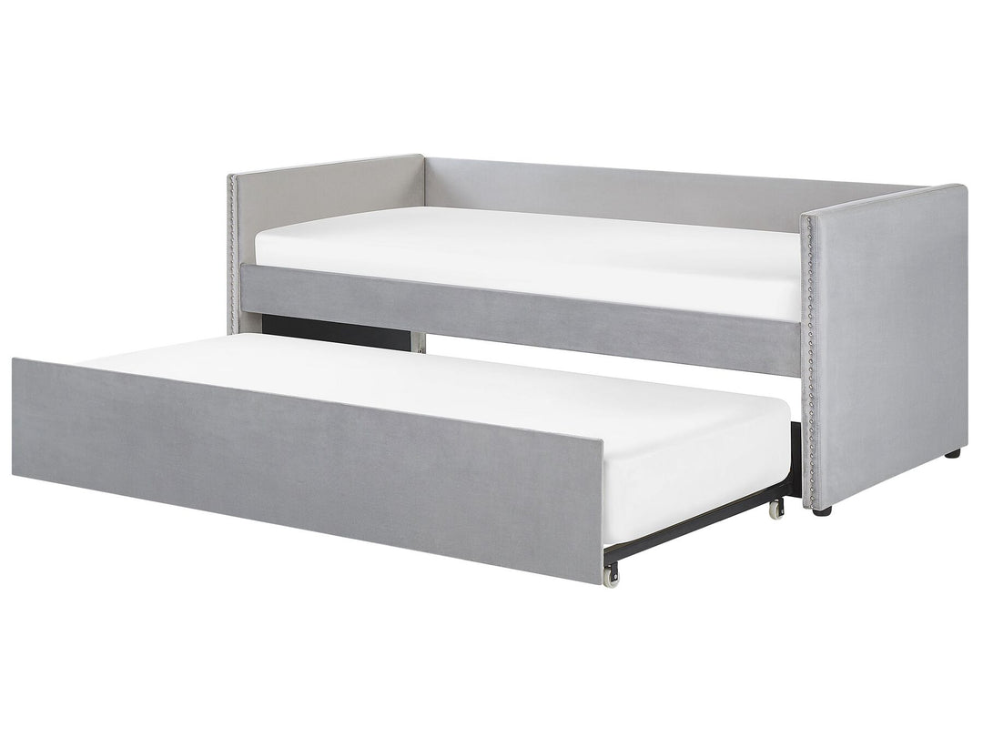 Troyes Velvet EU Single Trundle Bed Light Grey