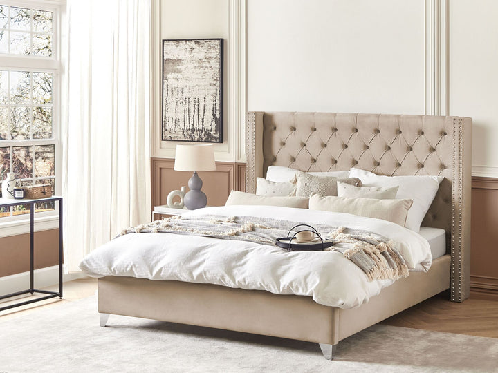 Velvet EU Super King Size Bed Beige Lubbon