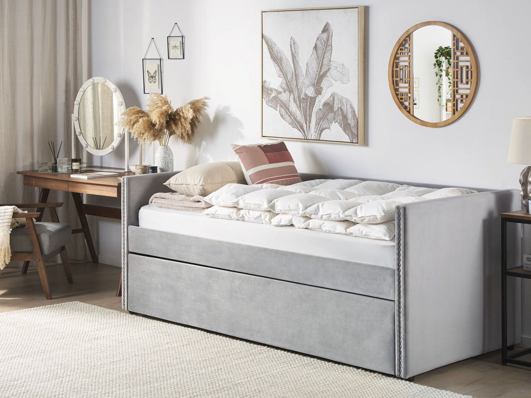 Troyes Velvet EU Single Trundle Bed Light Grey