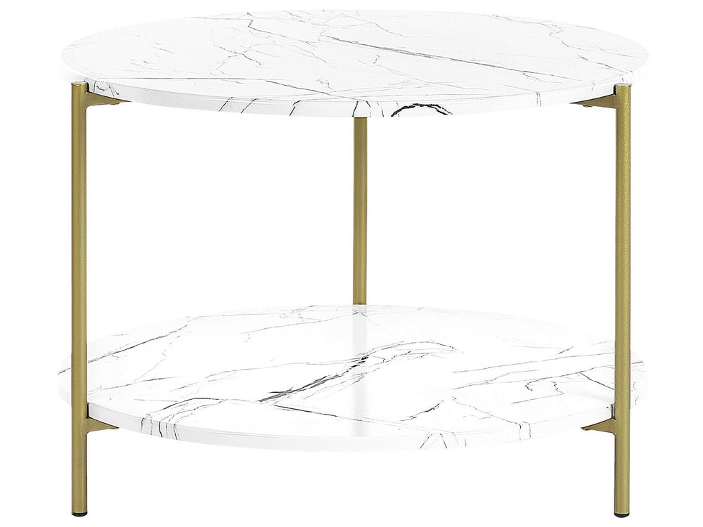 Marble Effect Coffee Table with Shelf White and Gold REVA