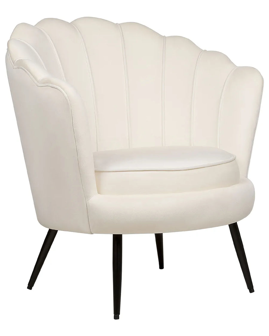 White armchair with black legs on a white background