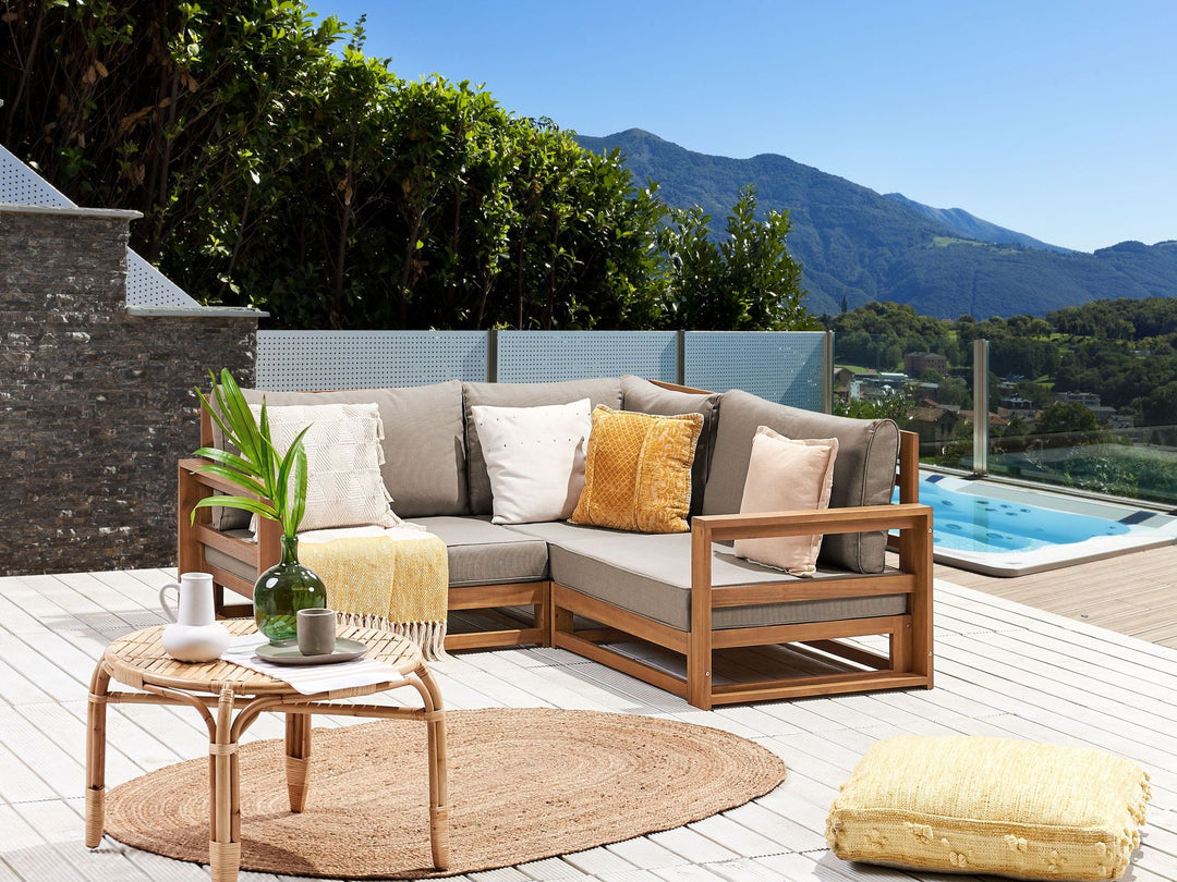 Timor Garden Corner Sofa 2 Seater Modular Certified Acacia Wood Light Brown
