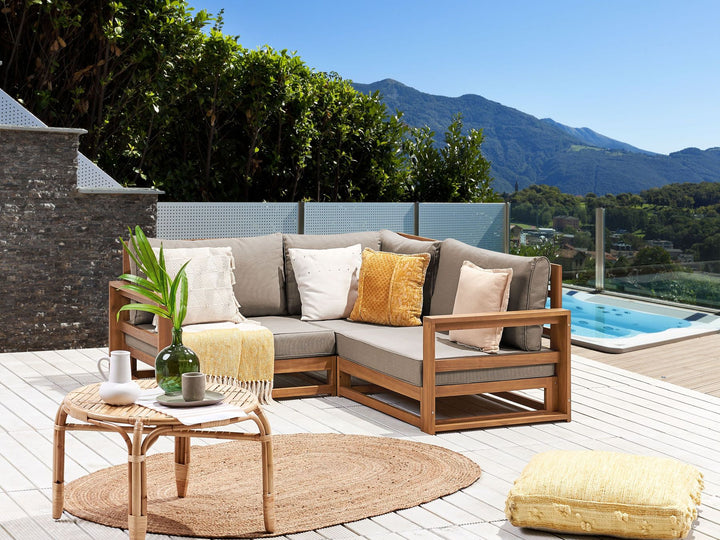 Timor Garden Corner Sofa 2 Seater Modular Certified Acacia Wood Light Brown