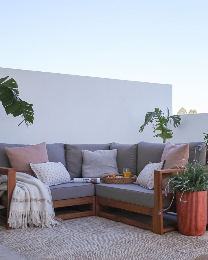Timor Garden Corner Sofa 2 Seater Modular Certified Acacia Wood Light Brown