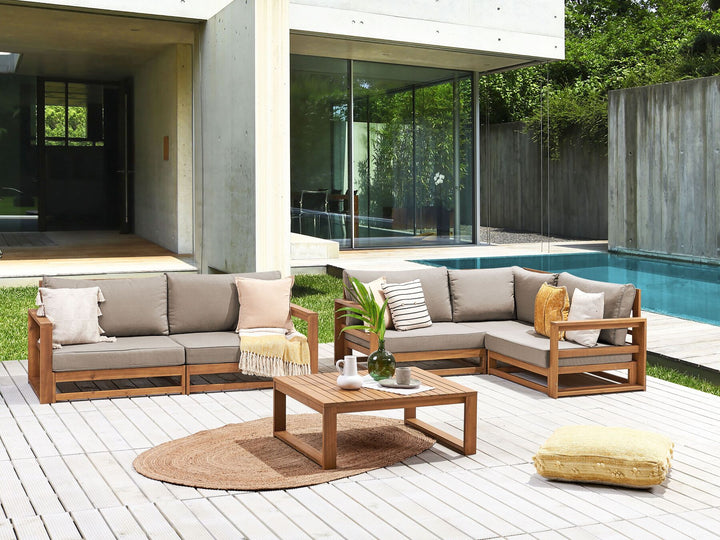 Timor Garden Lounge Set with Table 4 Seater Modular Certified Acacia Wood Light Brown