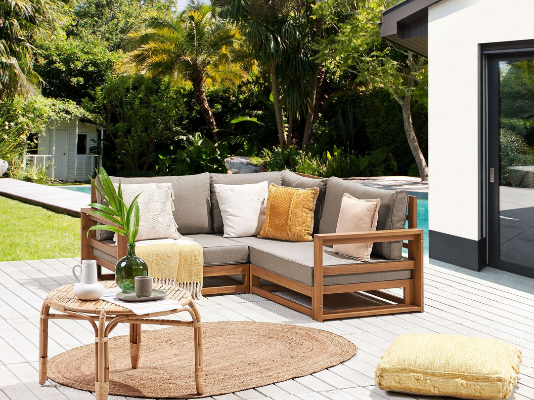 Timor Garden Corner Sofa 2 Seater Modular Certified Acacia Wood Light Brown