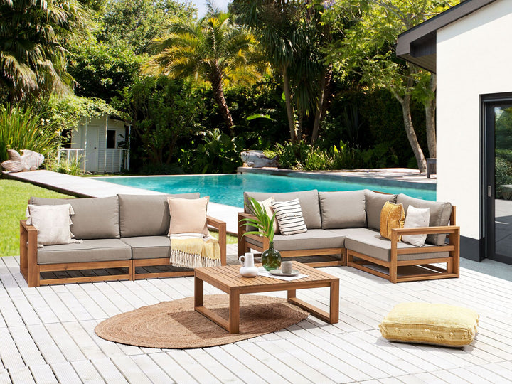 Timor Garden Lounge Set with Table 4 Seater Modular Certified Acacia Wood Light Brown