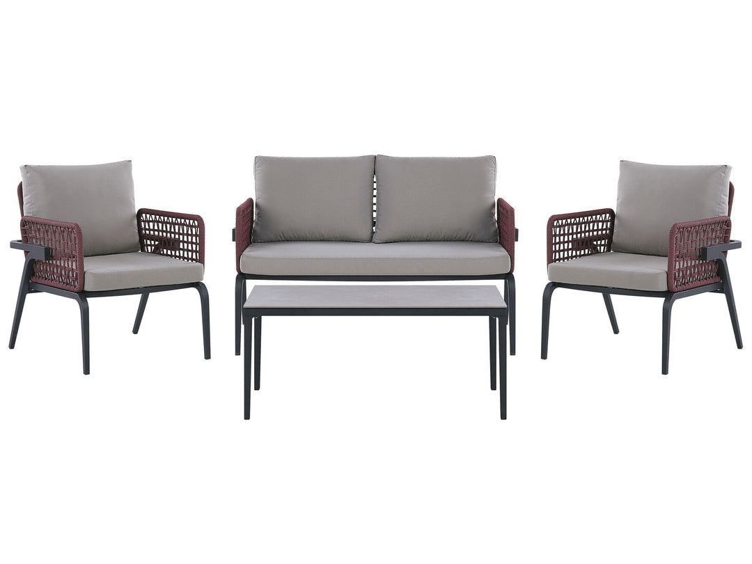 Outdoor furniture set with a sofa and two chairs on a white background