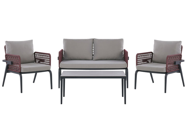 Outdoor furniture set with a sofa and two chairs on a white background