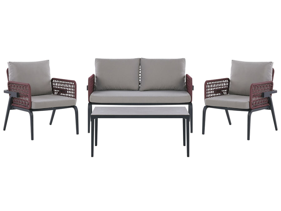 Outdoor furniture set with a sofa and two chairs on a white background