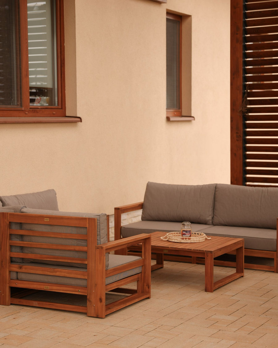 Timor Garden Lounge Set with Table 4 Seater Modular Certified Acacia Wood Light Brown