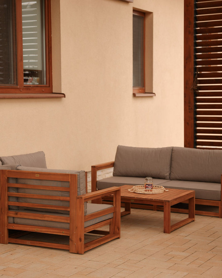 Timor Garden Lounge Set with Table 4 Seater Modular Certified Acacia Wood Light Brown