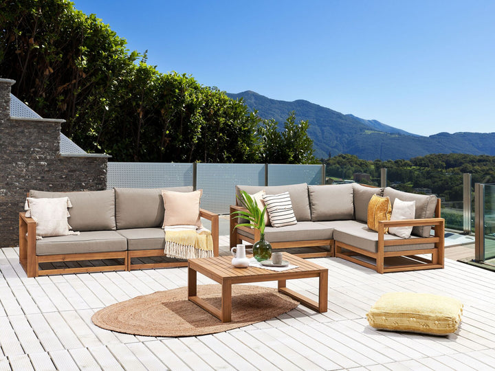 Timor Garden Lounge Set with Table 4 Seater Modular Certified Acacia Wood Light Brown