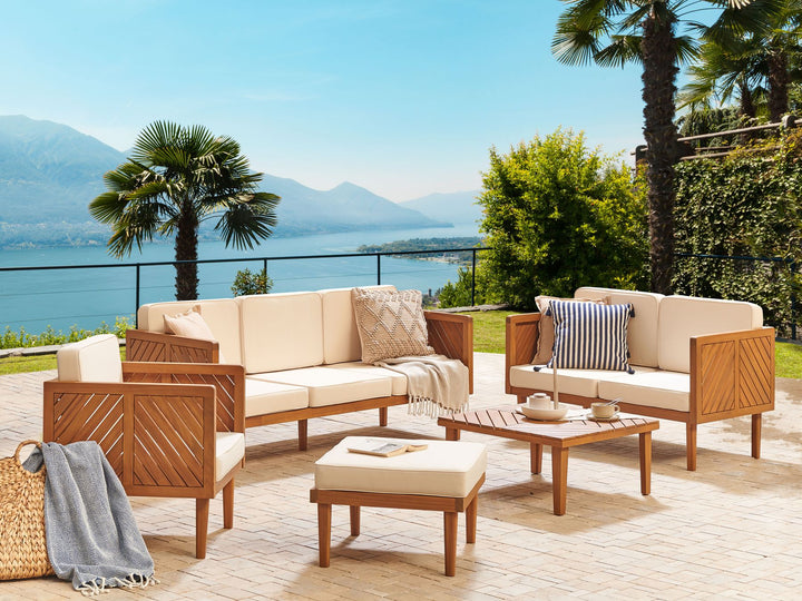 Baratti Garden Lounge Set with Table and Ottoman 6 Seater Acacia Wood Brown