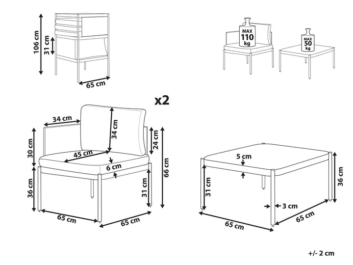 Terracina Garden Lounge Set with Table 2 Seater Metal Orange