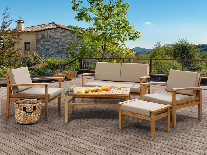 Manila Garden Lounge Set with Table and Ottoman 4 Seater Acacia Wood Light Brown