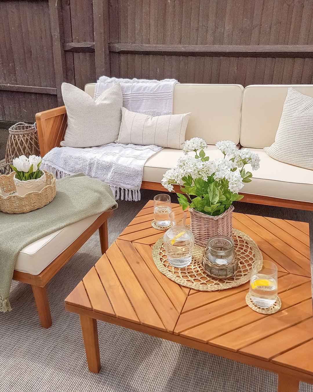 Baratti Garden Lounge Set with Table and Ottoman 6 Seater Acacia Wood Brown