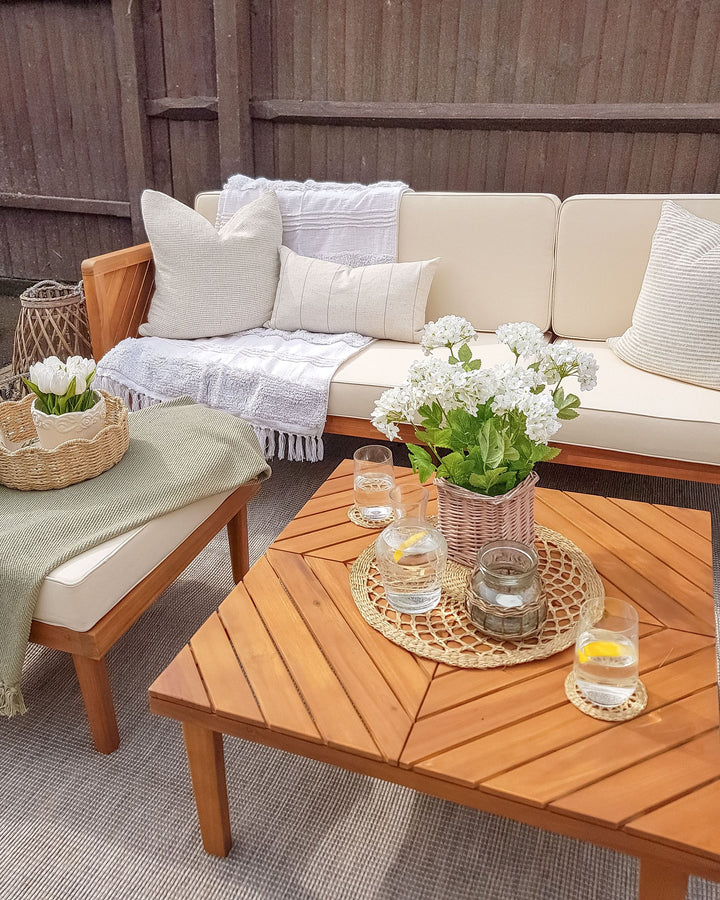 Baratti Garden Lounge Set with Table and Ottoman 6 Seater Acacia Wood Brown