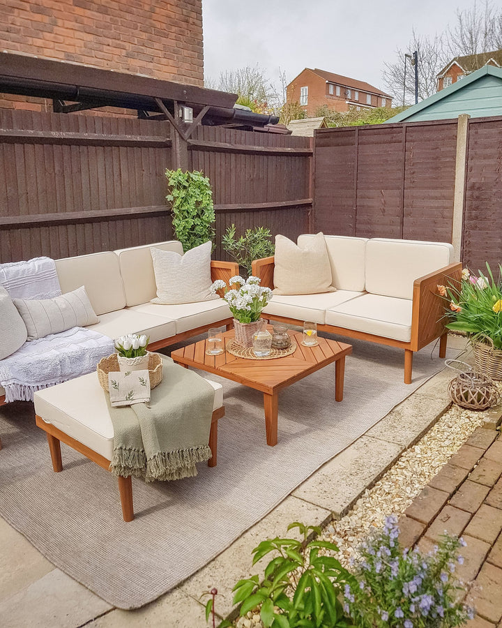 Baratti Garden Lounge Set with Table and Ottoman 6 Seater Acacia Wood Brown