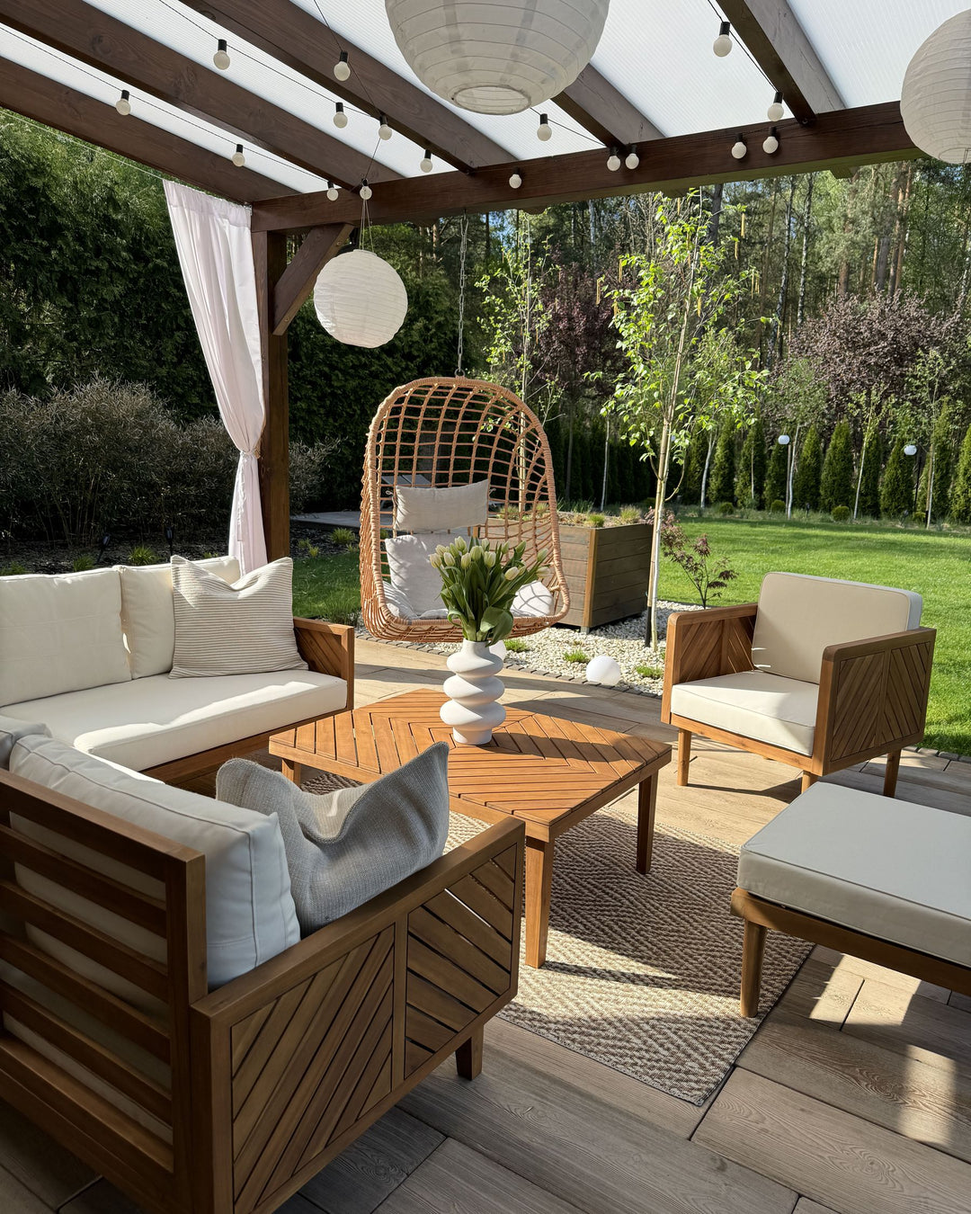 Baratti Garden Lounge Set with Table and Ottoman 6 Seater Acacia Wood Brown