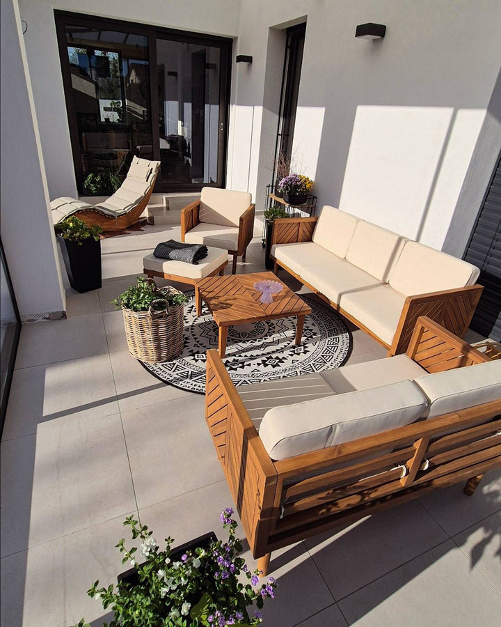 Baratti Garden Lounge Set with Table and Ottoman 6 Seater Acacia Wood Brown