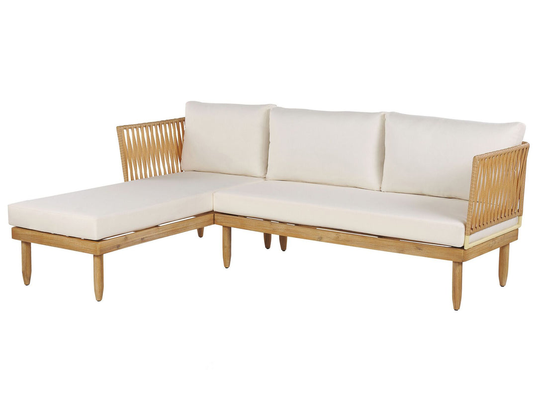 Cremona Garden Lounge Set with Table 4 Seate Right Hand Acacia Wood Off-White