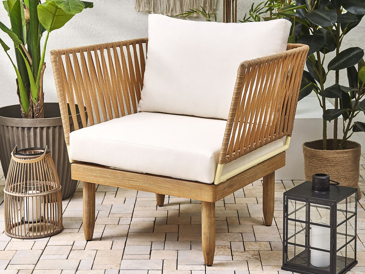 Cremona Garden Lounge Set with Table 4 Seate Right Hand Acacia Wood Off-White