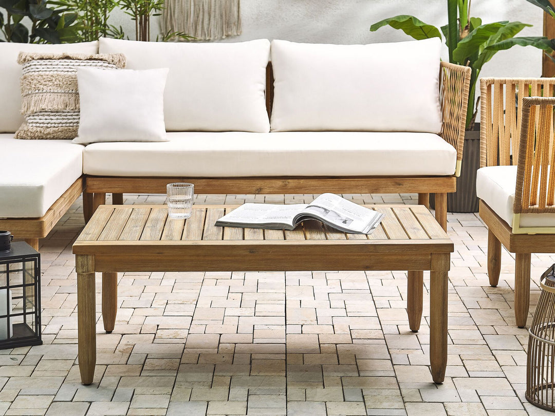 Cremona Garden Lounge Set with Table 4 Seate Right Hand Acacia Wood Off-White