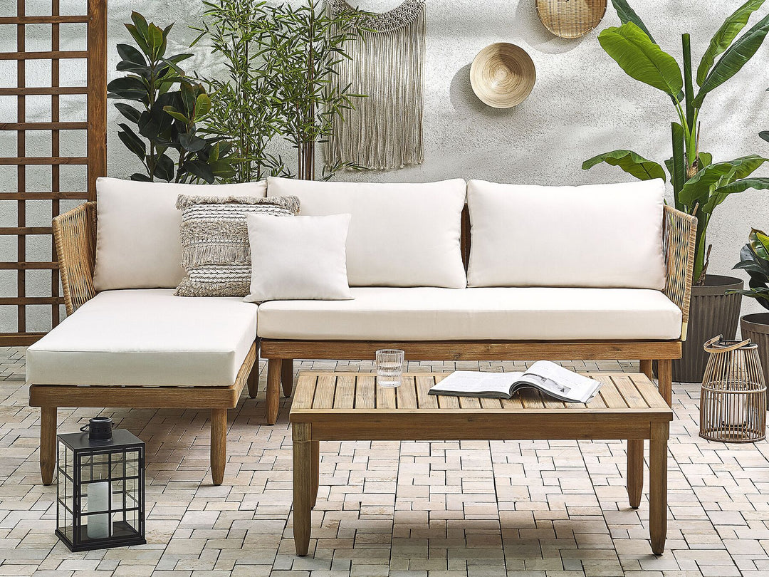 Cremona Garden Lounge Set with Table 4 Seate Right Hand Acacia Wood Off-White