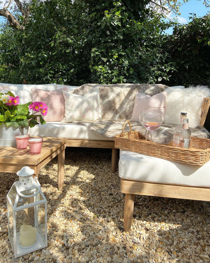 Cremona Garden Lounge Set with Table 4 Seate Right Hand Acacia Wood Off-White