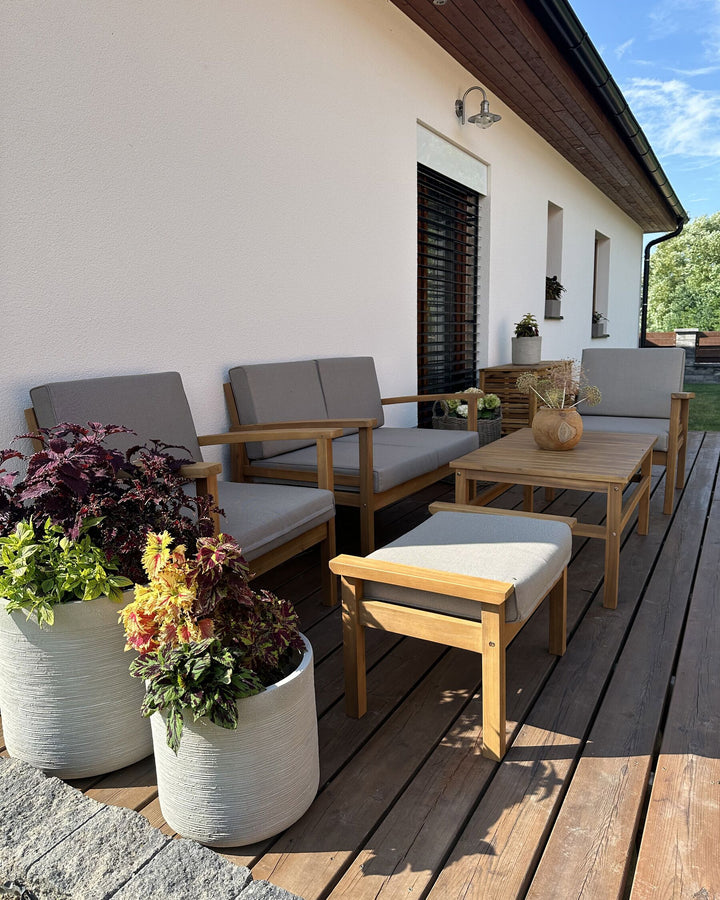 Manila Garden Lounge Set with Table and Ottoman 4 Seater Acacia Wood Light Brown