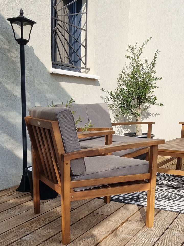Manila Garden Lounge Set with Table and Ottoman 4 Seater Acacia Wood Light Brown