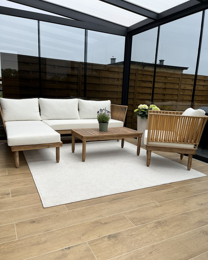 Cremona Garden Lounge Set with Table 4 Seate Right Hand Acacia Wood Off-White
