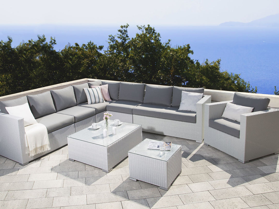 Garden Lounge Set with Table 8 Seater XXL Right Hand Modular PE Rattan White