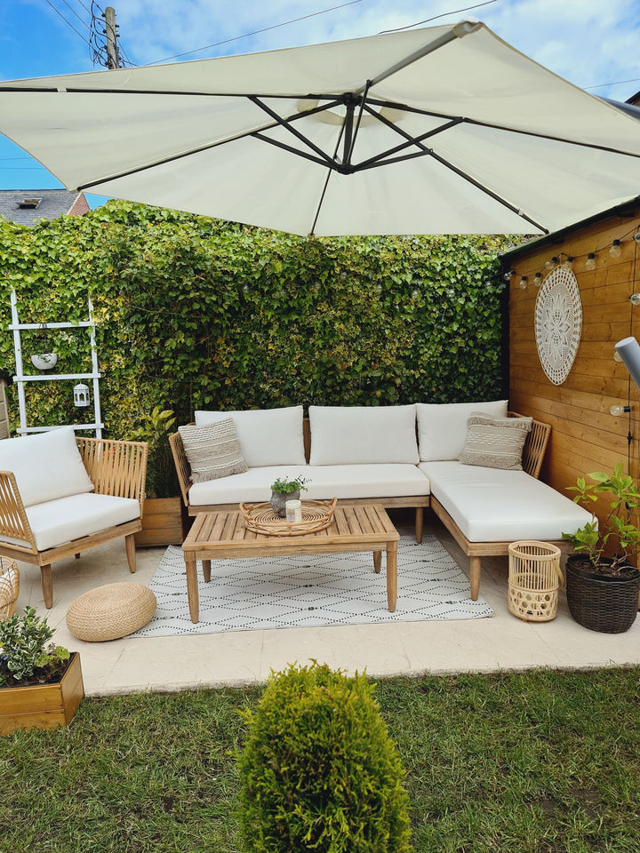 Cremona Garden Lounge Set with Table 4 Seate Right Hand Acacia Wood Off-White