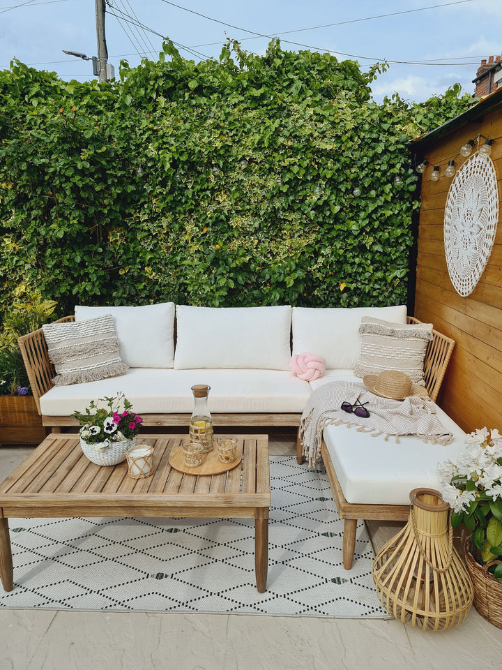 Cremona Garden Lounge Set with Table 4 Seate Right Hand Acacia Wood Off-White