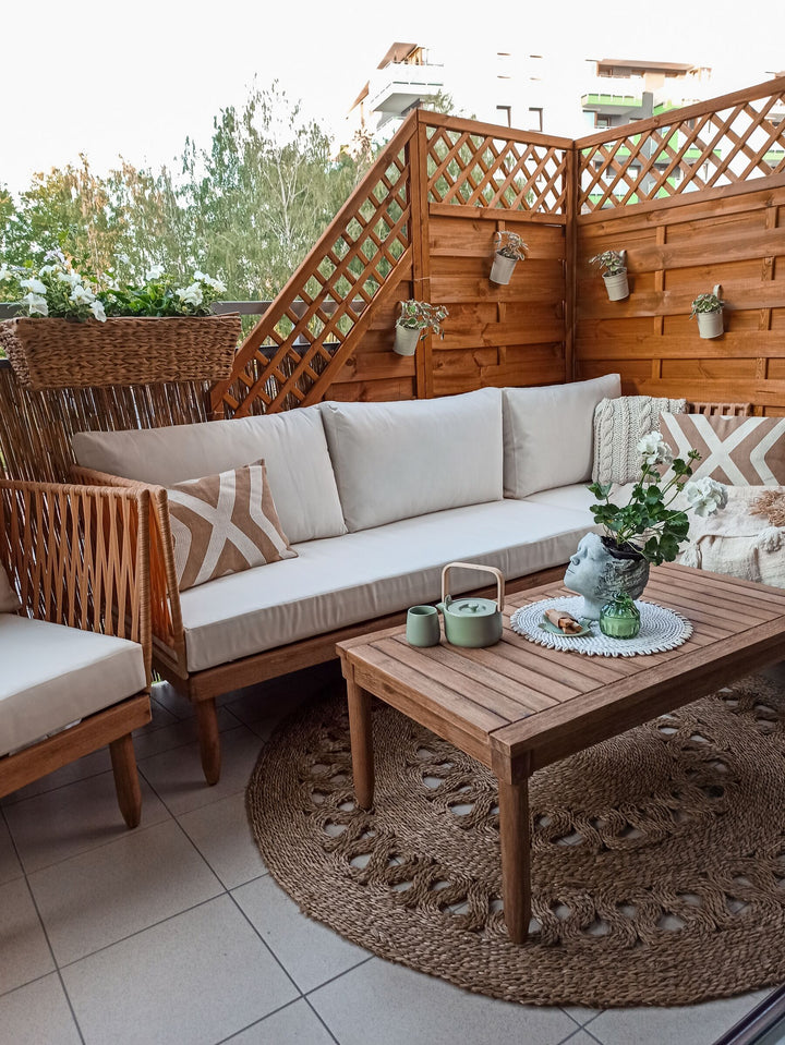 Cremona Garden Lounge Set with Table 4 Seate Right Hand Acacia Wood Off-White