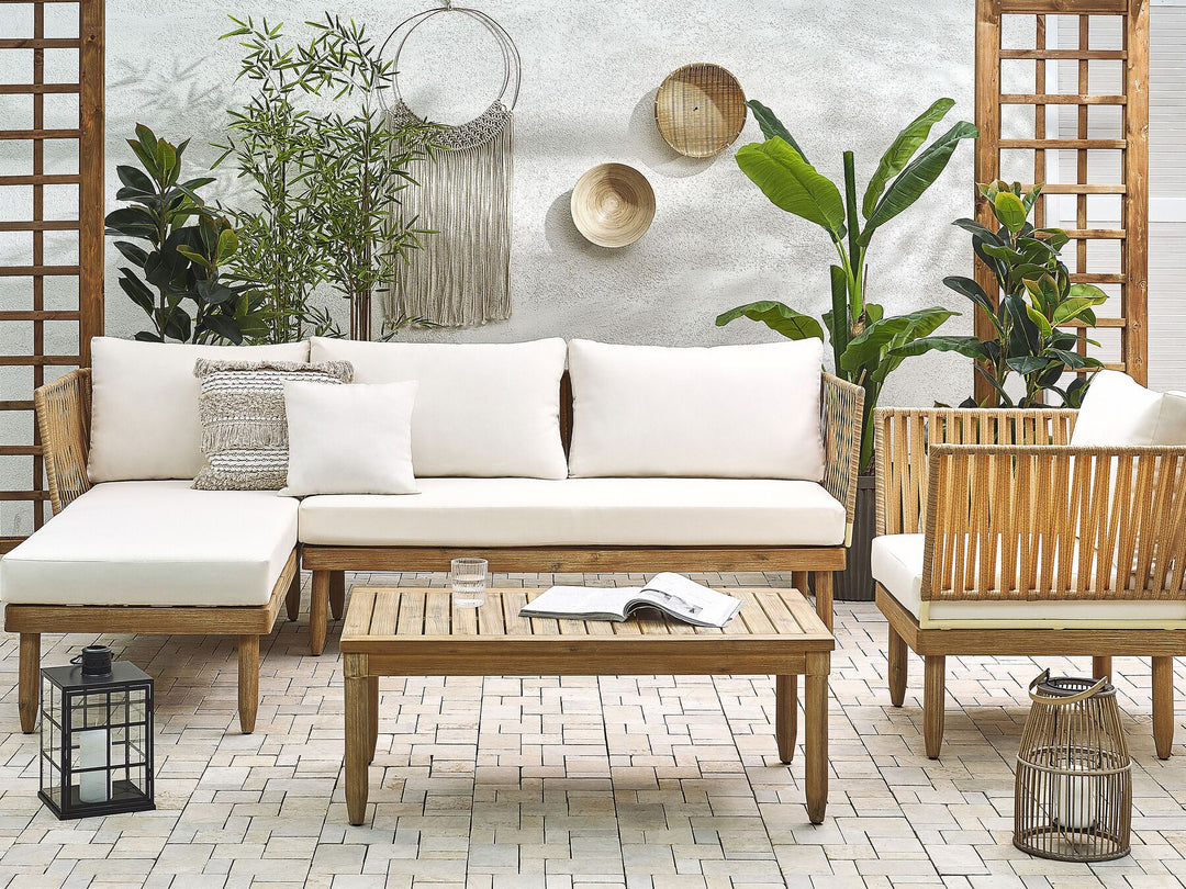 Cremona Garden Lounge Set with Table 4 Seate Right Hand Acacia Wood Off-White