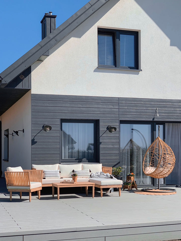 Cremona Garden Lounge Set with Table 4 Seate Right Hand Acacia Wood Off-White