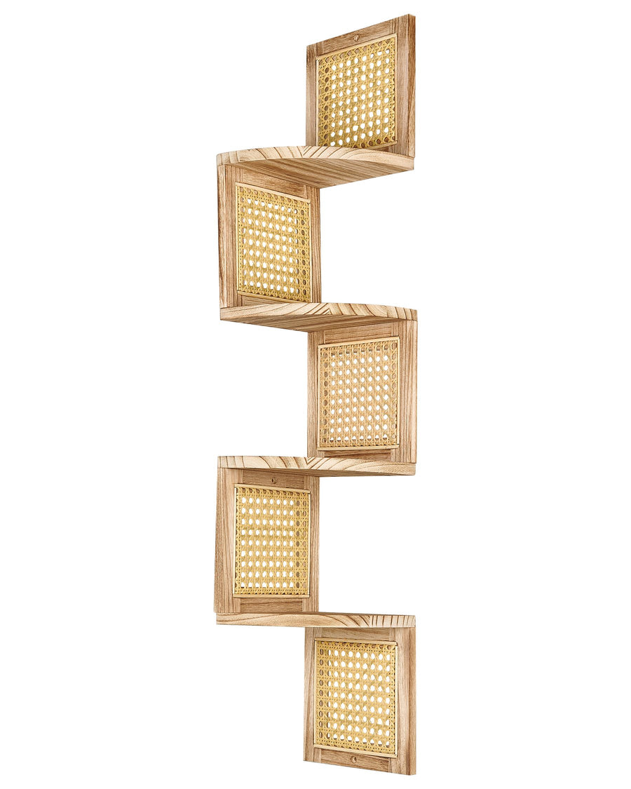 Set of five square woven shelves on a white background